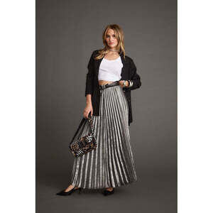 12th Tribe Electric Love Gunmetal Metallic Pleated Maxi Skirt Size SS